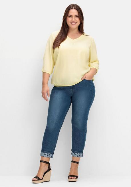 Sheego Crêpe-Tunika Mit Zierknopfleiste Und Stretchbündchen - Hellgelb Sheego