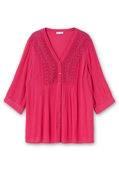 Sheego By Joe Browns Crêpebluse Mit Häkelspitze Und Biesen - Pink Sheego