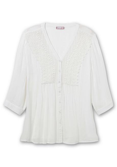 Sheego By Joe Browns Crêpebluse Mit Häkelspitze Und Biesen - Weiß Sheego