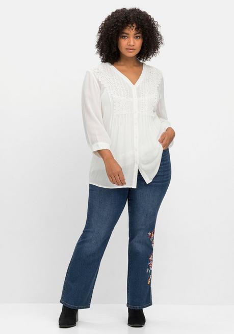 Sheego By Joe Browns Crêpebluse Mit Häkelspitze Und Biesen - Weiß Sheego