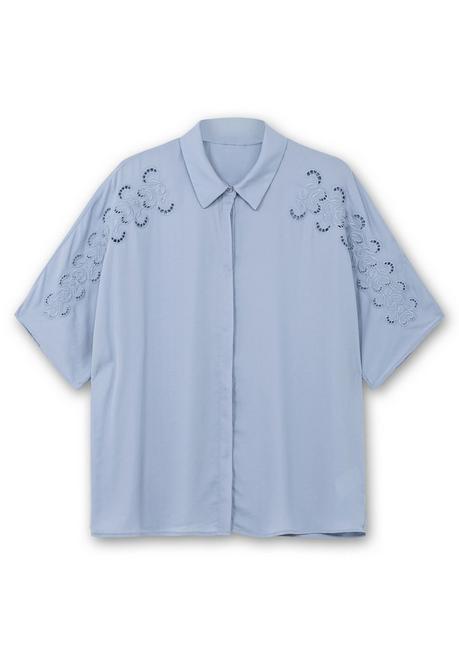 Creation L Crêpebluse Mit Lochstickerei Und Fledermausärmeln - Taubenblau Sheego