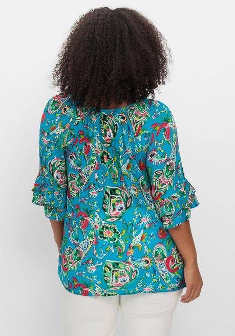 Sheego By Joe Browns Crinkle-Tunika Mit Paisleydruck Und Rüschenärmeln - Blau Gemustert Sheego