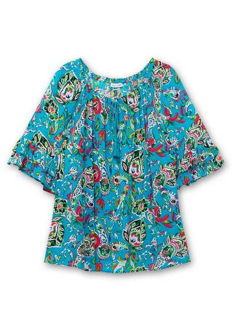 Sheego By Joe Browns Crinkle-Tunika Mit Paisleydruck Und Rüschenärmeln - Blau Gemustert Sheego