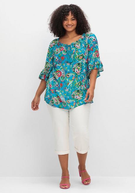 Sheego By Joe Browns Crinkle-Tunika Mit Paisleydruck Und Rüschenärmeln - Blau Gemustert Sheego