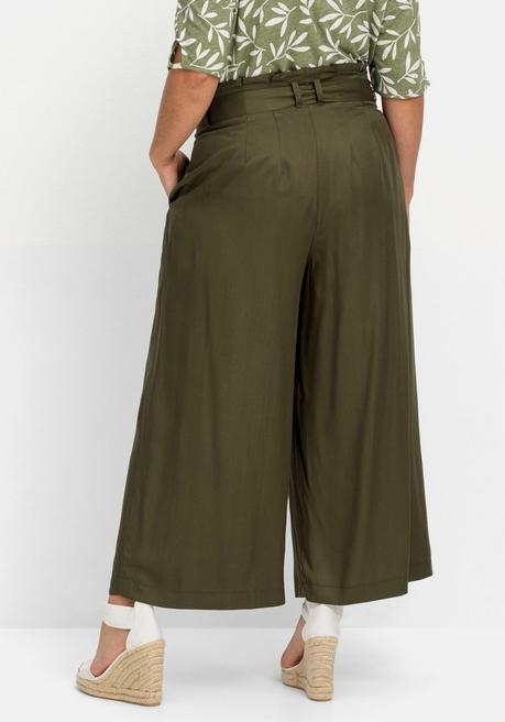 Sheego Culotte In Curvy-Schnitt ELLA Mit Stoffgürtel - Dunkeloliv Sheego