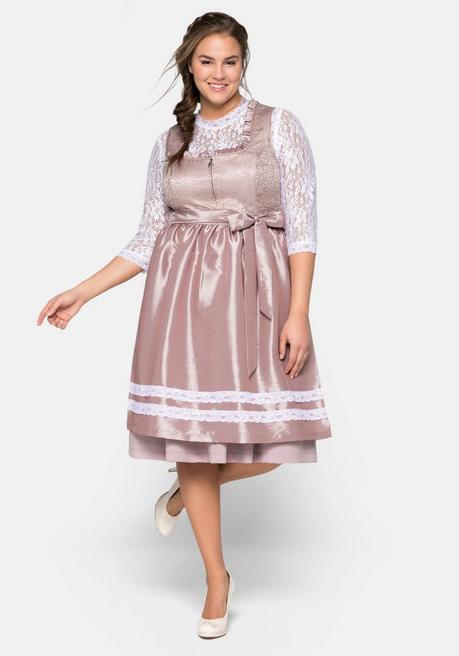 Sheego Dirndl 3-teilig Mit Schürze Und Spitzenbluse - Zartrosa Sheego