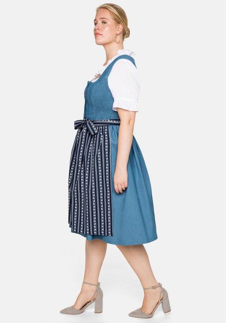 Sheego Dirndl Im Denim-Look, Mit Bedruckter Schürze - Blue Denim Sheego