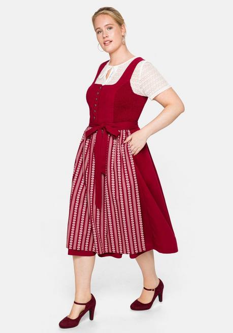 Sheego Dirndl In Midilänge, Mit Spitzenbluse Und Schürze - Bordeaux Sheego