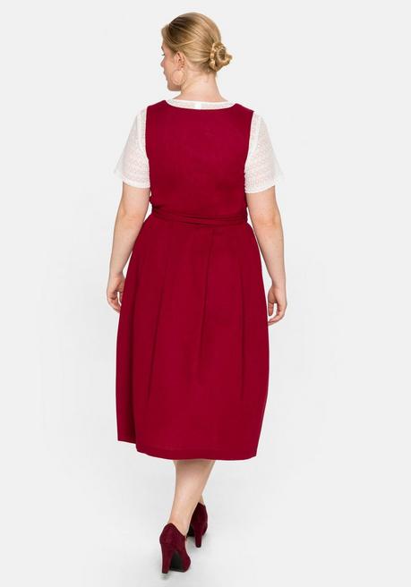 Sheego Dirndl In Midilänge, Mit Spitzenbluse Und Schürze - Bordeaux Sheego