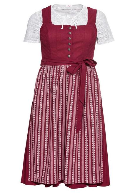 Sheego Dirndl In Midilänge, Mit Spitzenbluse Und Schürze - Bordeaux Sheego
