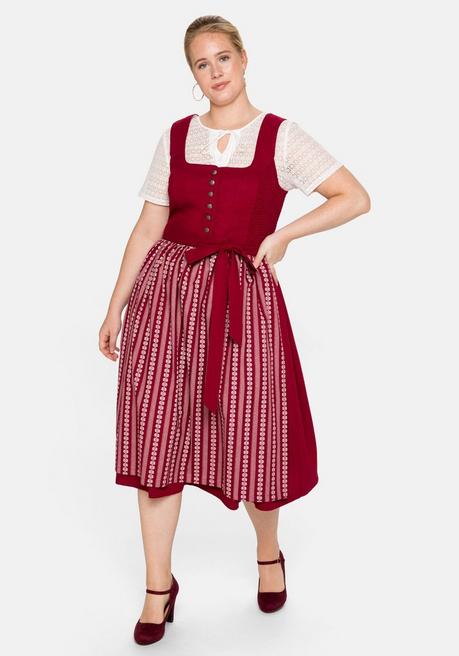 Sheego Dirndl In Midilänge, Mit Spitzenbluse Und Schürze - Bordeaux Sheego