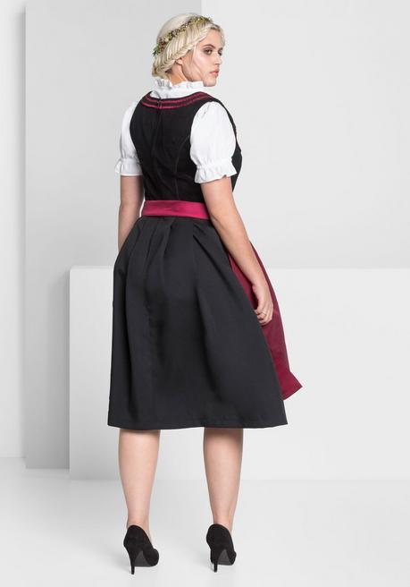 Sheego Dirndl Mit Schürze Und Bluse 3tlg. - Schwarz-rot Sheego