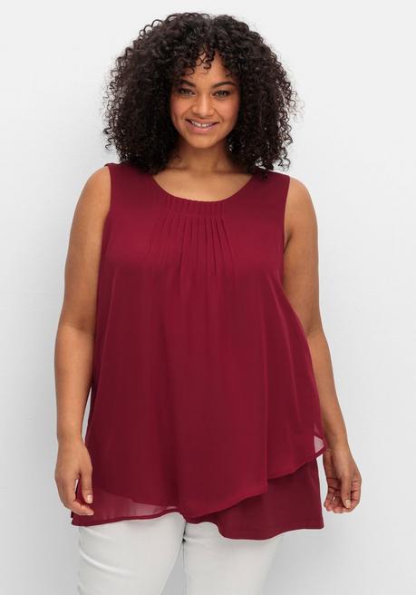 sheego Doppellagiges Top aus Chiffon und Jersey - rubinrot sheego