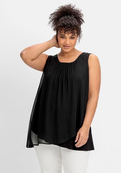 sheego Doppellagiges Top aus Chiffon und Jersey - schwarz sheego
