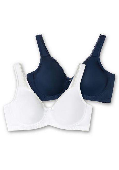 Sheego Doppelpack Bügel-BHs Mit Spitzenborten - Marine+weiß Sheego