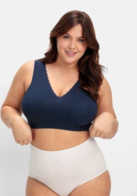 Sheego Doppelpack Bustiers Mit Spitzenbesatz - Marine+weiß Sheego