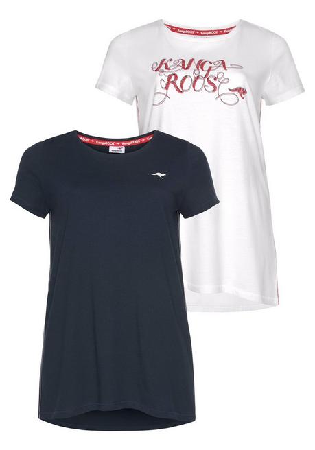 KangaROOS LM Doppelpack Longshirts Mit Rundhalsausschnitt - Weiß+marine Sheego