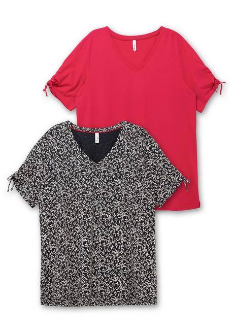 Sheego Doppelpack Shirts Mit Tunnelzug Am Ärmel - Magenta+tiefblau Gemustert Sheego