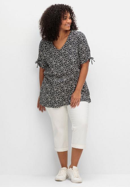 Sheego Doppelpack Shirts Mit Tunnelzug Am Ärmel - Magenta+tiefblau Gemustert Sheego