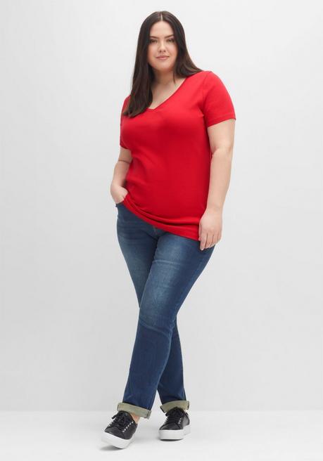 Sheego Doppelpack Shirts Mit V-Ausschnitt - Schwarz+mohnrot Sheego