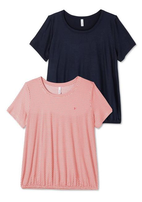 Sheego Doppelpack T-Shirts, Mit Saum-Gummizug - Rot Gemustert Sheego