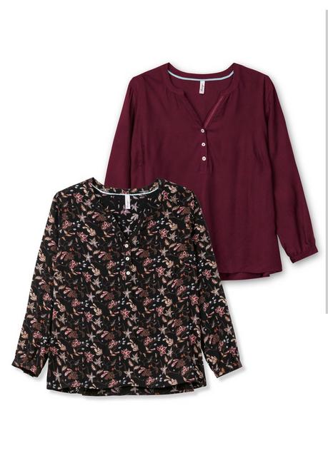 Sheego Doppelpack Tuniken, Uni Und Gemustert - Aubergine+schwarz Gemustert Sheego