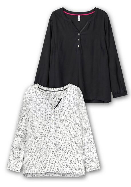 Sheego Doppelpack Tuniken, Uni Und Gemustert - Schwarz+weiß Gemustert Sheego
