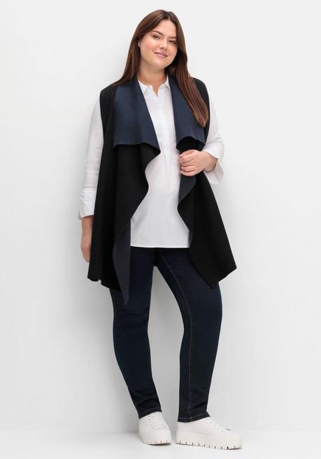 Sheego Doubleface-Weste Mit Weich Fallendem Kragen - Schwarz Sheego