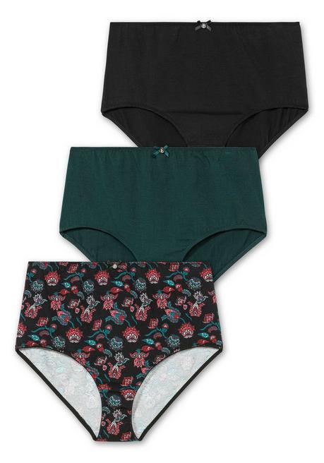 Sheego Dreierpack Taillenslips Mit Zierschleife Vorn - Schwarz+grün+bedruckt Sheego