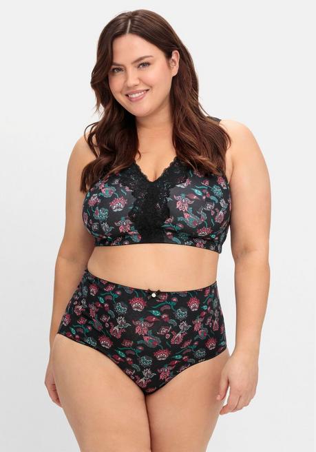 sheego Dreierpack Taillenslips mit Zierschleife vorn - schwarz+grün+bedruckt sheego