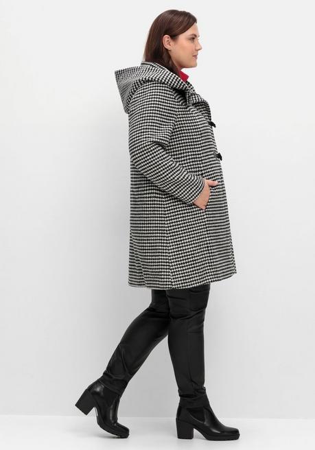 Sheego Dufflecoat In A-Linie, Mit Hahnentrittmuster - Schwarz-grau Sheego