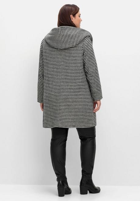 Sheego Dufflecoat In A-Linie, Mit Hahnentrittmuster - Schwarz-grau Sheego