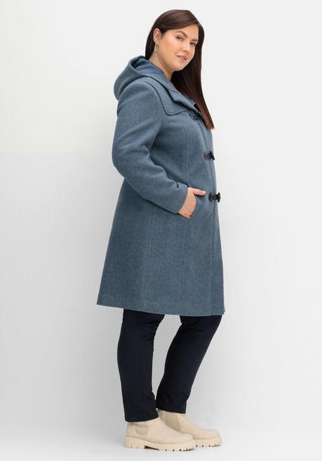 Sheego Dufflecoat Mit Wollanteil Und Kapuze - Taubenblau Sheego
