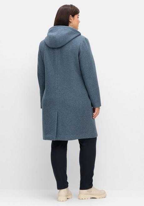 Sheego Dufflecoat Mit Wollanteil Und Kapuze - Taubenblau Sheego