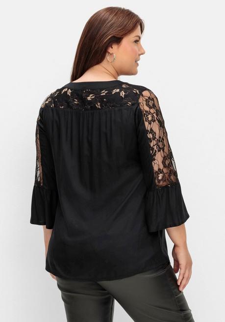 Sheego By Joe Browns Elegante Tunika Mit Floralen Spitzeneinsätzen - Schwarz Sheego