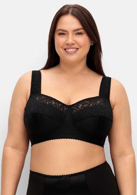 sheego Entlastungs-BH mit transparenter Spitze, ohne Bügel - schwarz sheego