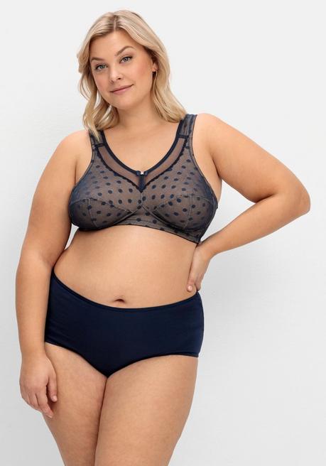 Susa Entlastungs-BH Ohne Bügel, Aus Gepunktetem Mesh - Dunkelblau Sheego