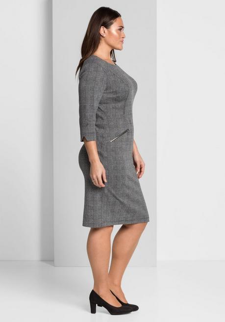 Sheego Etuikleid Mit 3/4-Arm, Im Materialmix - Karo Sheego
