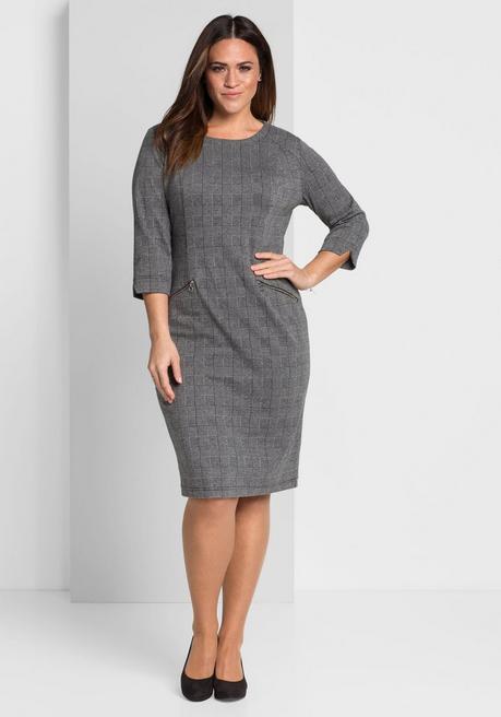 Sheego Etuikleid Mit 3/4-Arm, Im Materialmix - Karo Sheego