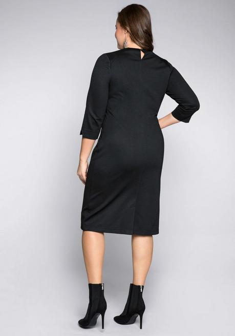 Sheego Etuikleid Mit 3/4-Arm, Im Materialmix - Schwarz Sheego