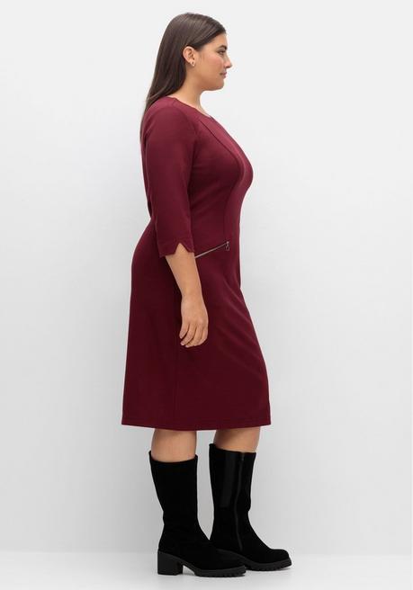 Sheego Etuikleid Mit 3/4-Arm, Im Materialmix - Weinrot Sheego