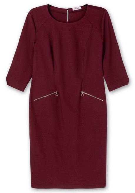Sheego Etuikleid Mit 3/4-Arm, Im Materialmix - Weinrot Sheego