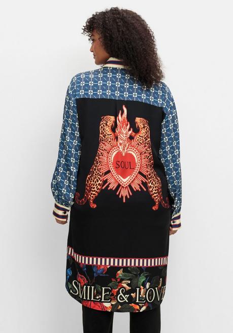 Sheego Loves Miss Goodlife Extralange Hemdbluse Aus Viskose-Satin - Schwarz Bedruckt Sheego