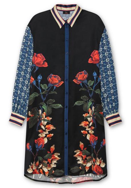 Sheego Loves Miss Goodlife Extralange Hemdbluse Aus Viskose-Satin - Schwarz Bedruckt Sheego