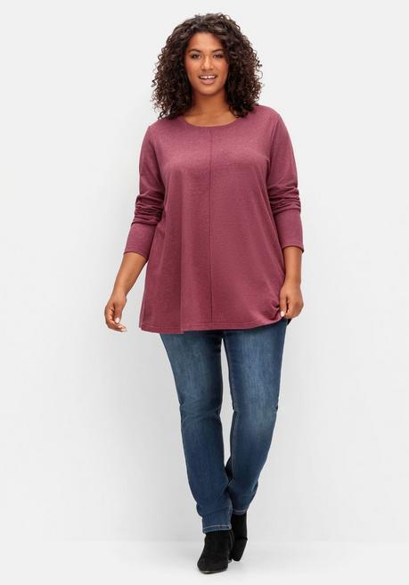 Sheego Fein Meliertes Langarmshirt In A-Linie, Mit Rundhals - Brombeer Meliert Sheego