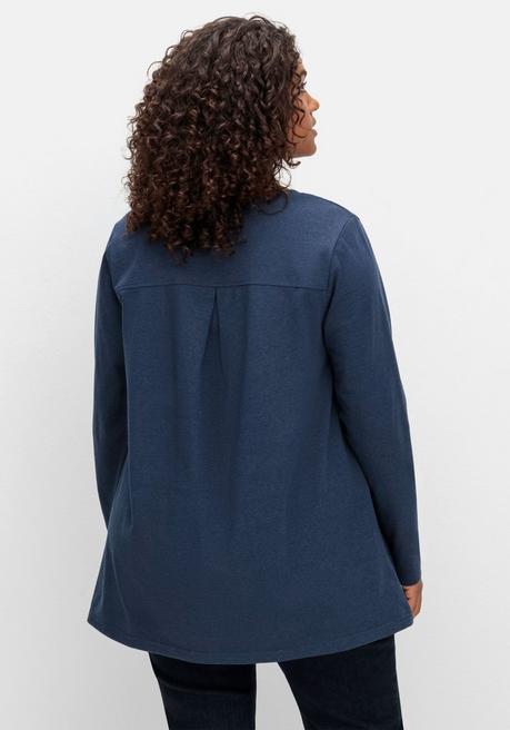 Sheego Fein Meliertes Langarmshirt In A-Linie, Mit Rundhals - Nachtblau Meliert Sheego