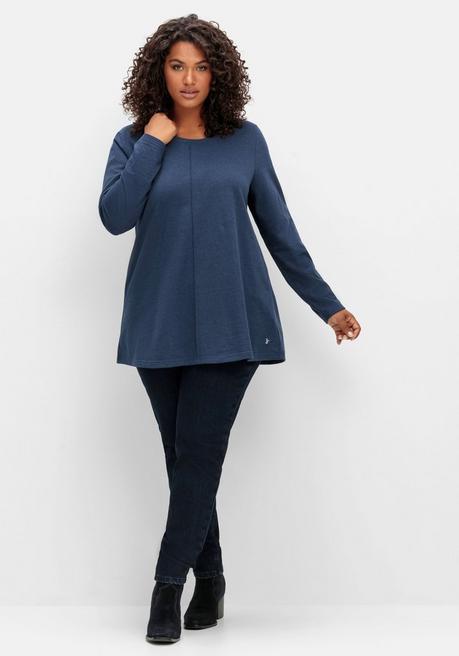 Sheego Fein Meliertes Langarmshirt In A-Linie, Mit Rundhals - Nachtblau Meliert Sheego