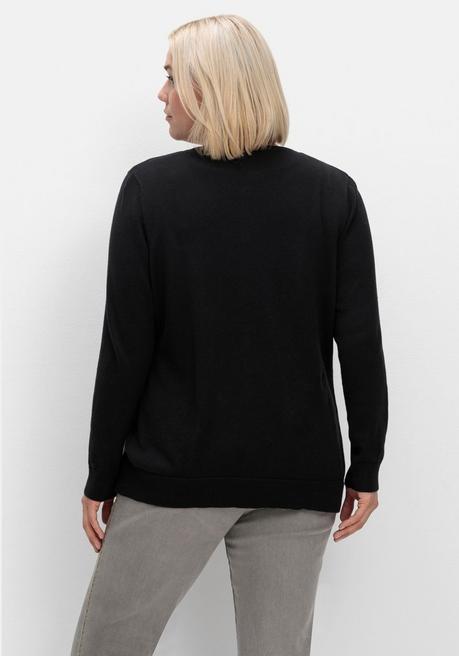 Sheego Feinstrickjacke Mit Rundhalsausschnitt Und Knopfleiste - Schwarz Sheego