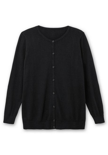 Sheego Feinstrickjacke Mit Rundhalsausschnitt Und Knopfleiste - Schwarz Sheego