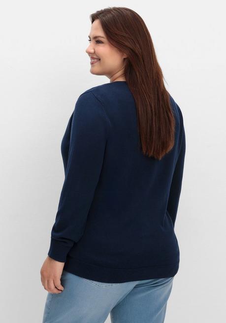 Sheego Feinstrickjacke Mit Rundhalsausschnitt Und Knopfleiste - Marine Sheego